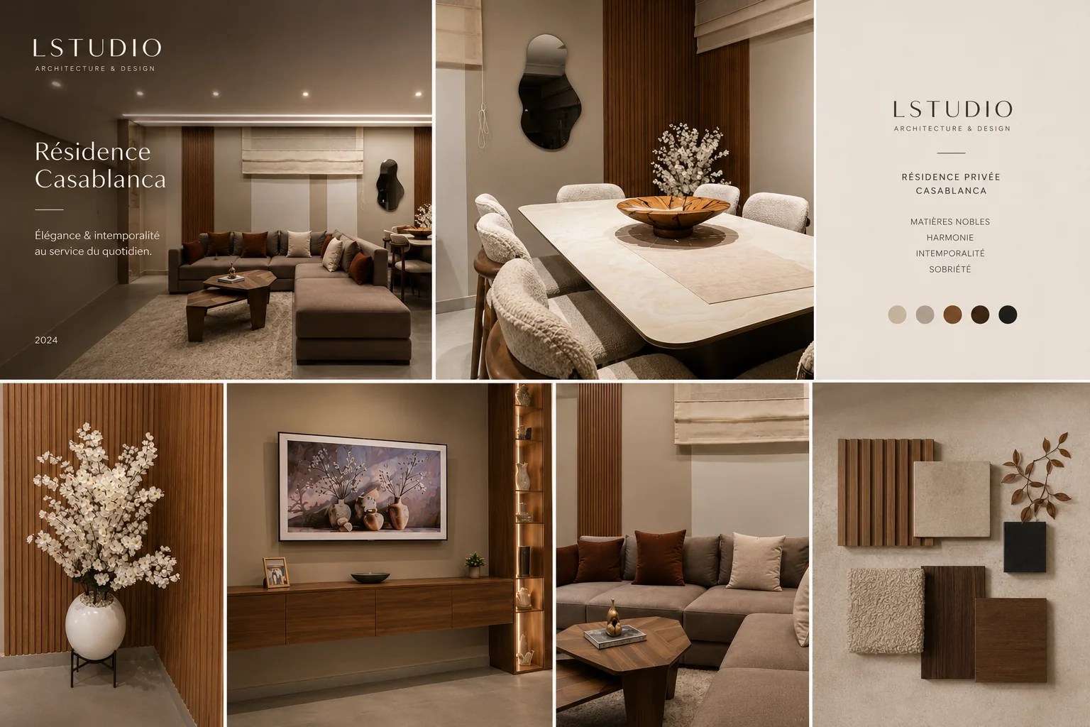Salon élégant du sous-sol d’un triplex aménagé par LSTUDIO à Rabat