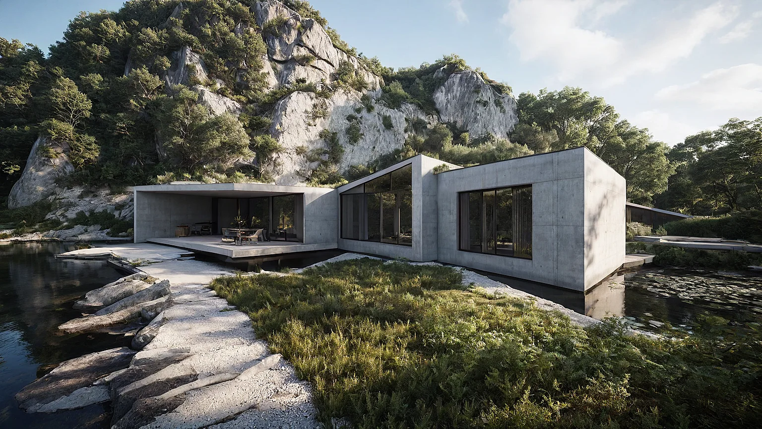 Vue extérieure de la Villa L, projet d’architecture contemporaine au Maroc